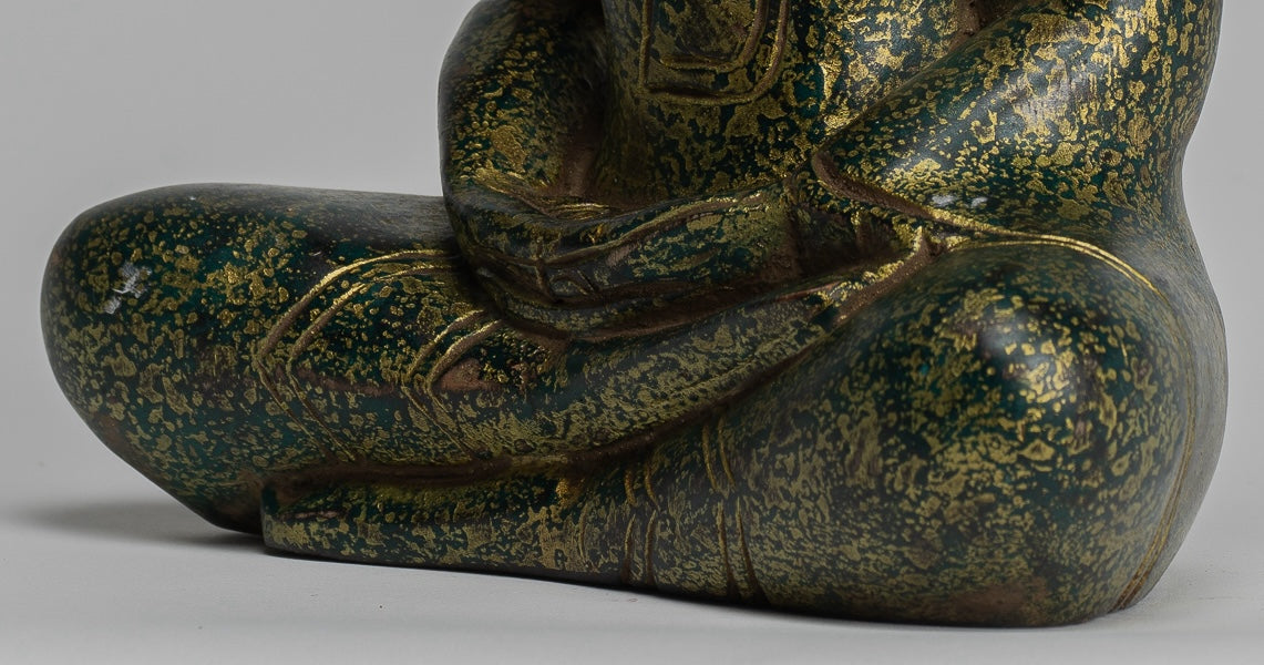 Escultura de Buda - Estatua de Buda de madera de estilo jemer antiguo Dhyana Meditation Mudra - 28 cm/11 "