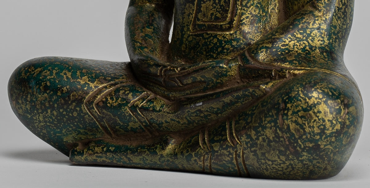 Buddha Sculpture - Antique Khmer Style Wood Seated Buddha Statue Dhyana Meditation Mudra - 28cm/11"