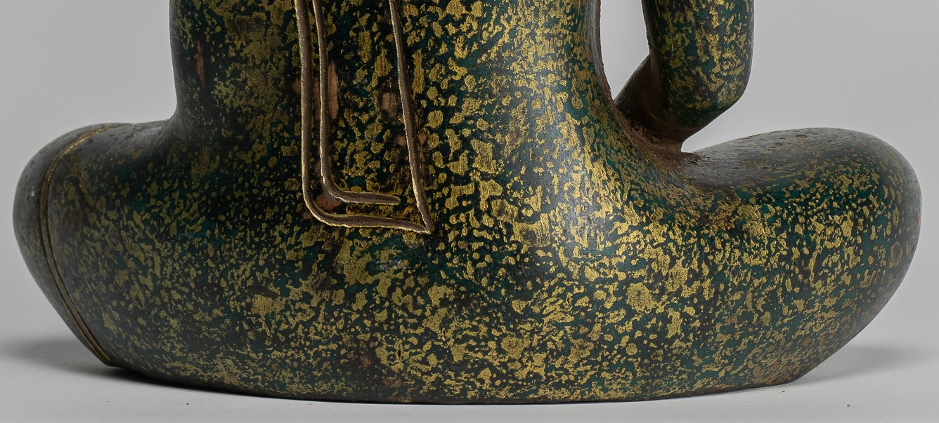 Buddha Sculpture - Antique Khmer Style Wood Seated Buddha Statue Dhyana Meditation Mudra - 28cm/11"