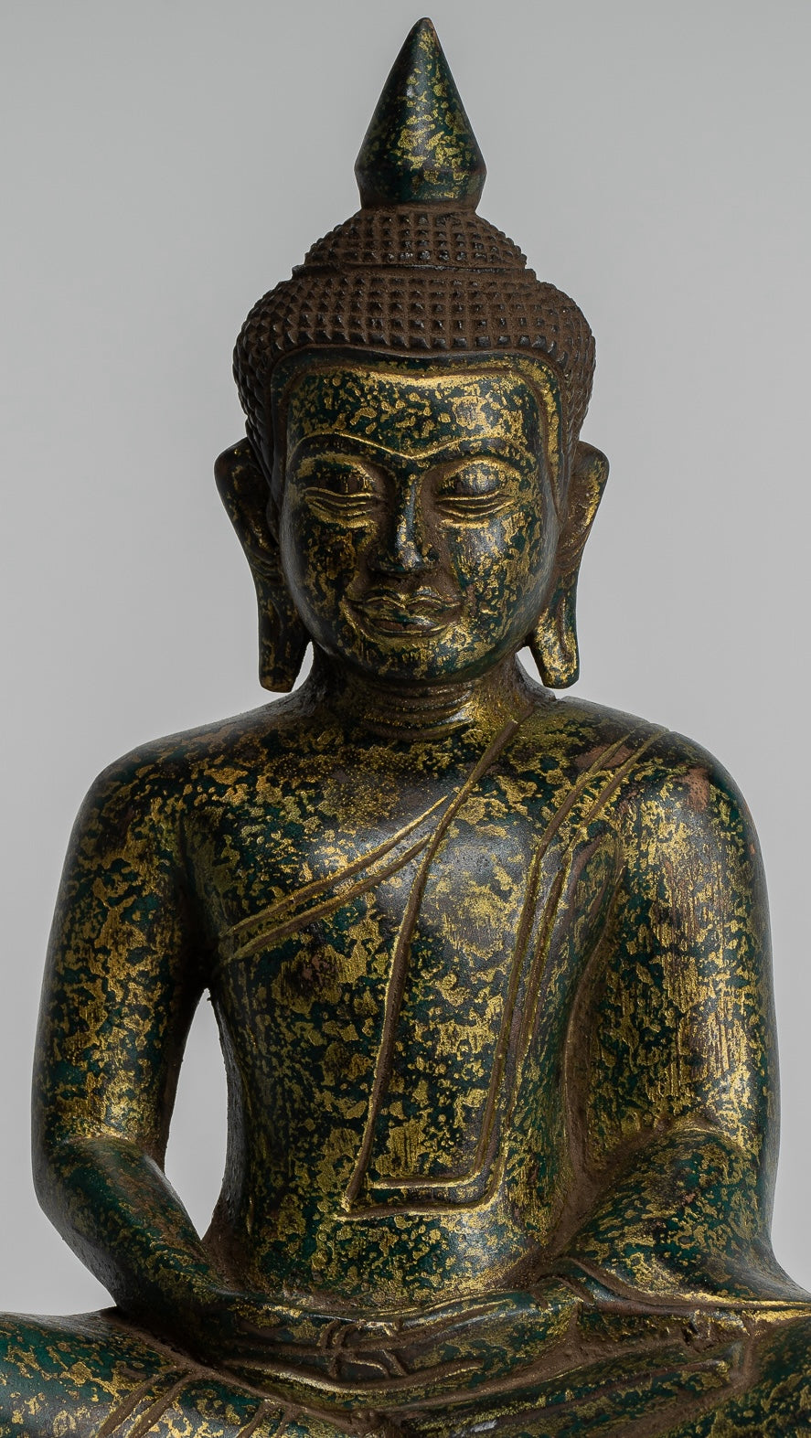 Buddha Sculpture - Antique Khmer Style Wood Seated Buddha Statue Dhyana Meditation Mudra - 28cm/11"