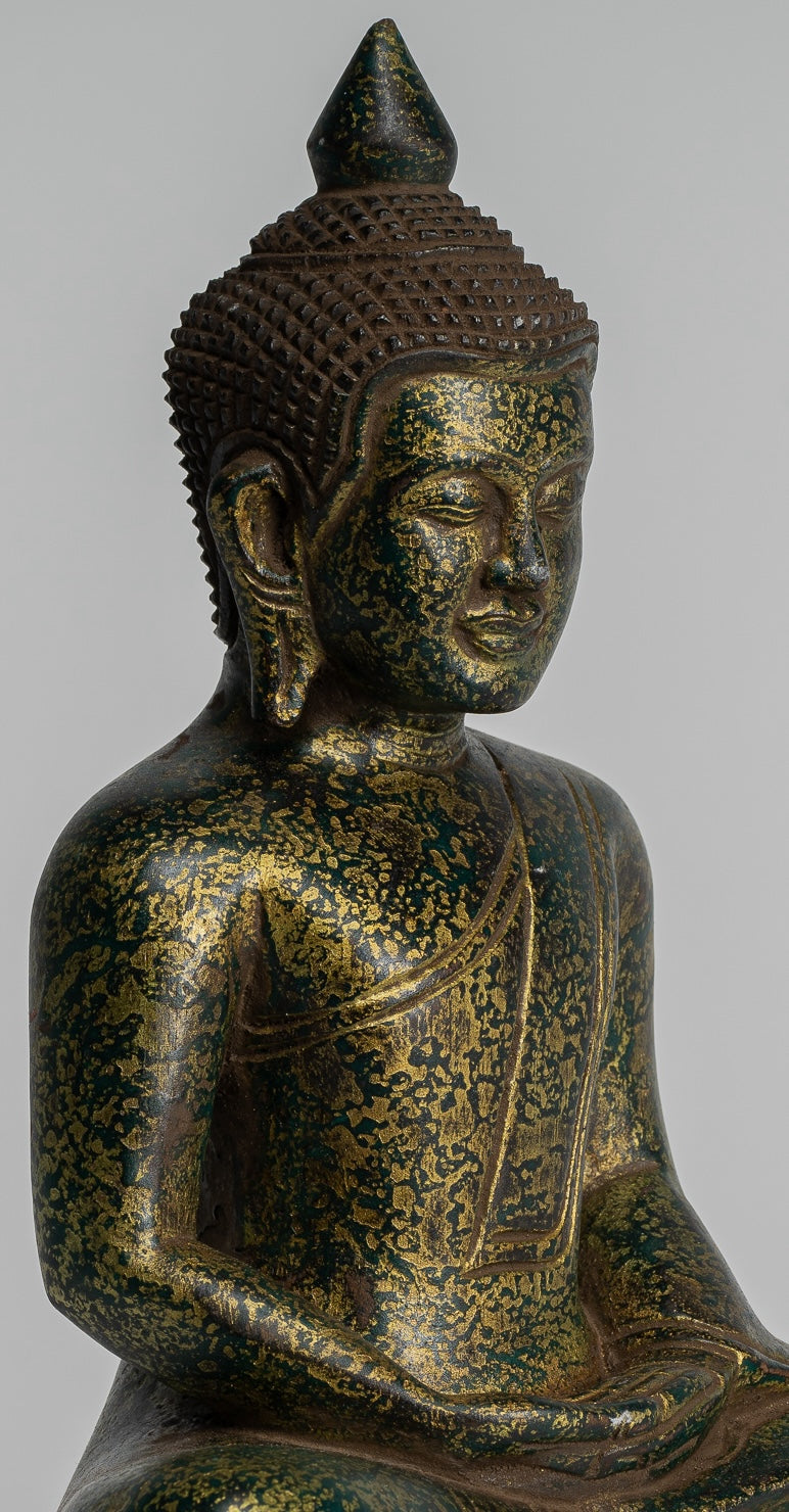 Escultura de Buda - Estatua de Buda de madera de estilo jemer antiguo Dhyana Meditation Mudra - 28 cm/11 "