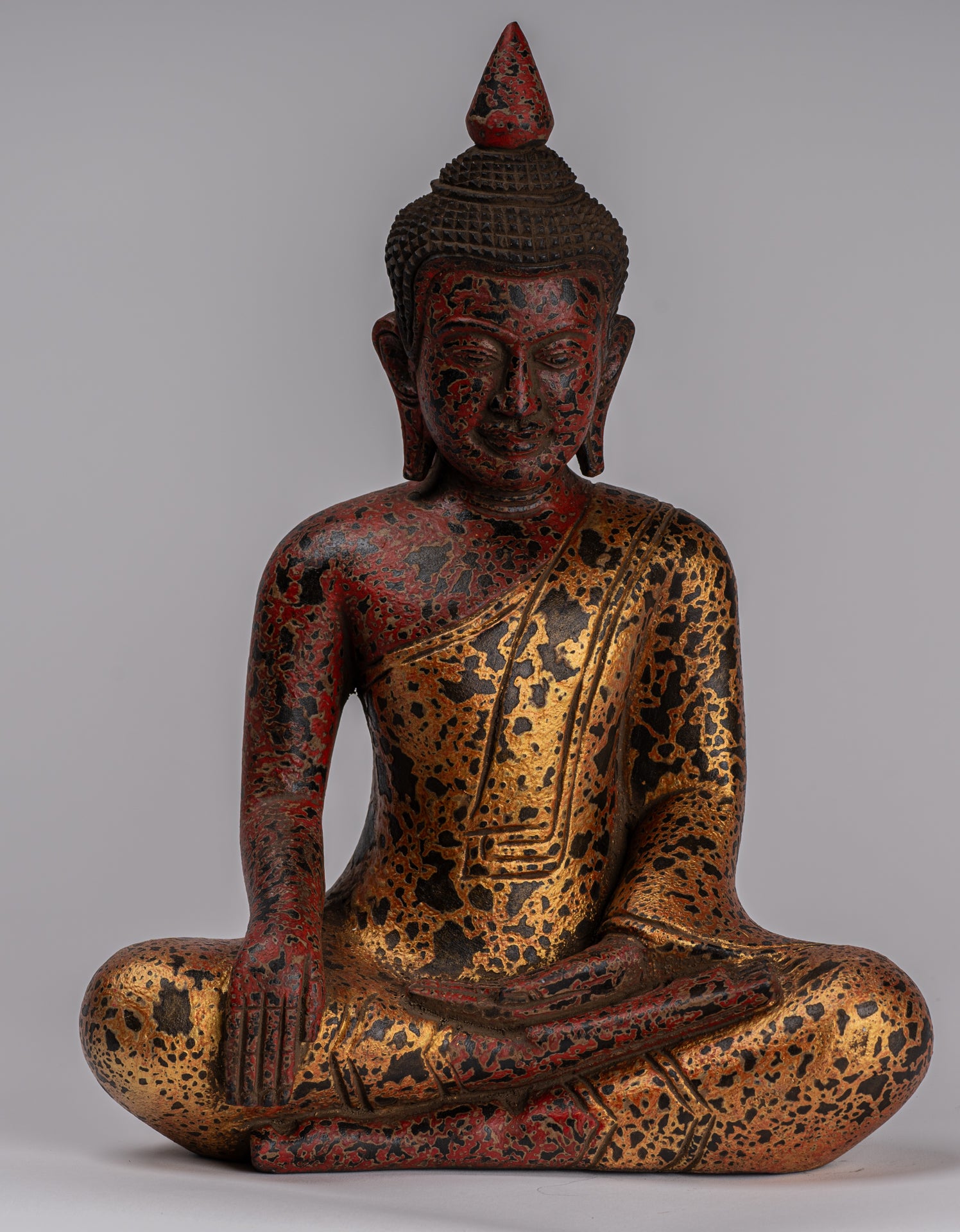 Copy of Buddha Statue - Antique Khmer Style SE Asia Seated Wood Enlightenment Buddha Statue - 33cm/13"