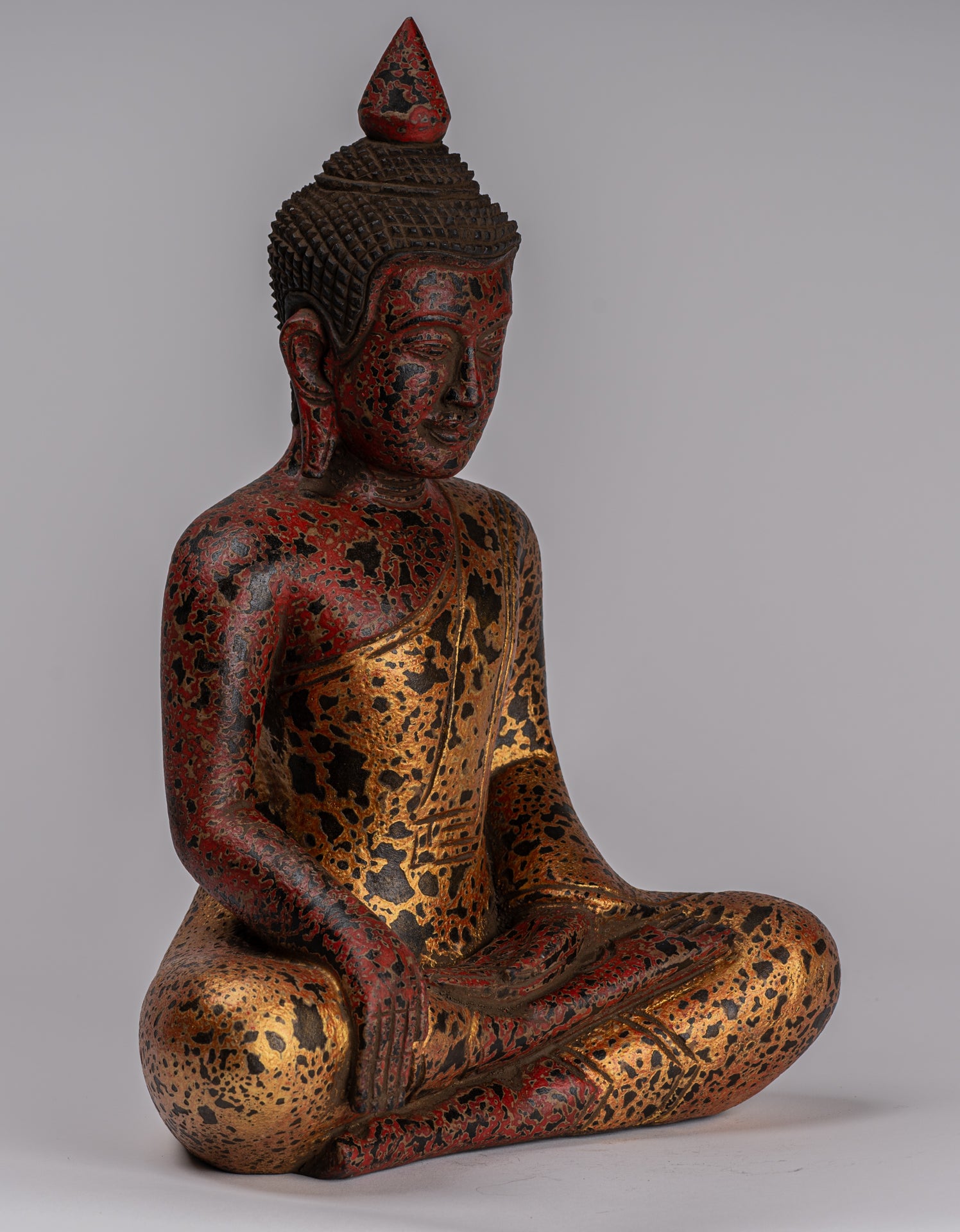 Copy of Buddha Statue - Antique Khmer Style SE Asia Seated Wood Enlightenment Buddha Statue - 33cm/13"