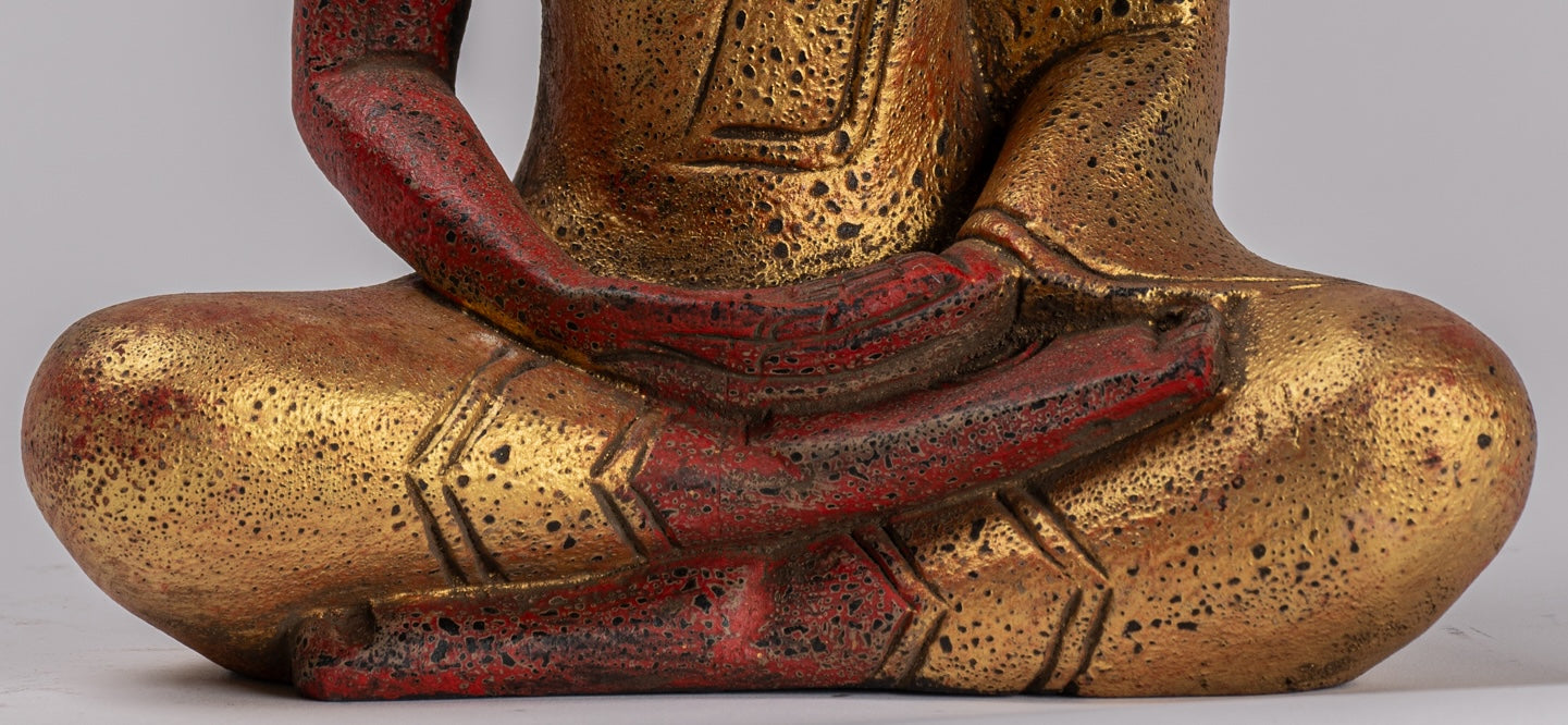 Escultura de Buda - Estatua de Buda Sentada de madera de estilo jemer antiguo Dhyana Meditation Mudra - 27 cm/11 "