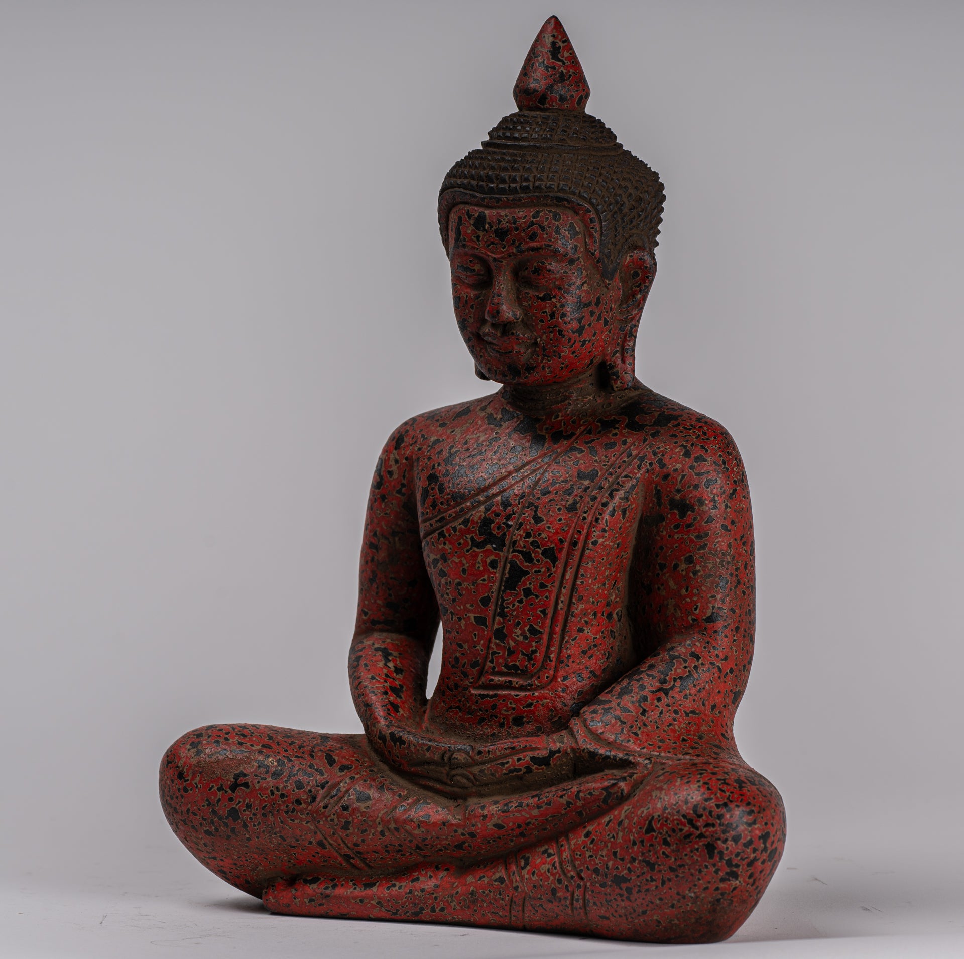 Buddha Sculpture - Antique Khmer Style Wood Seated Buddha Statue Dhyana Meditation Mudra - 26cm/10"
