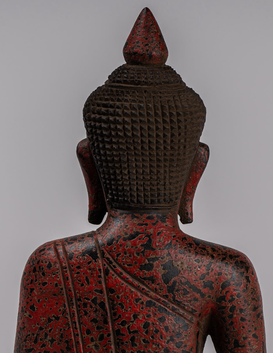 Buddha Sculpture - Antique Khmer Style Wood Seated Buddha Statue Dhyana Meditation Mudra - 26cm/10"