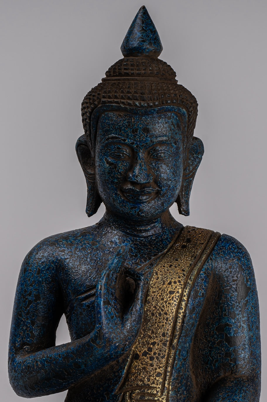 Buddha Statue - Antique Khmer Style Cambodia Seated Wood Buddha Statue Teaching Mudra - 32cm/13"