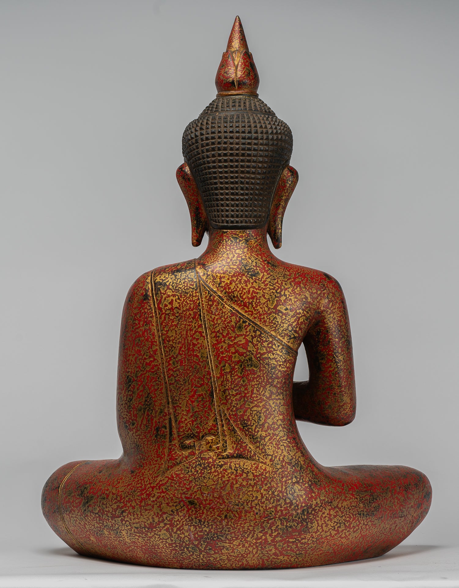 Buddha Statue - Antique Khmer Style Cambodia Seated Wood Buddha Statue Teaching Mudra - 55cm/22"