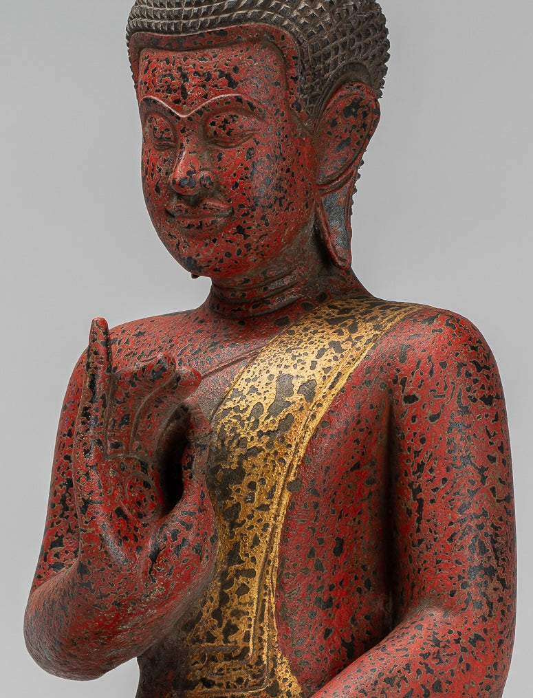Buddha Statue - Antique Khmer Style Cambodia Seated Wood Buddha Statue Teaching Mudra - 54cm/22"