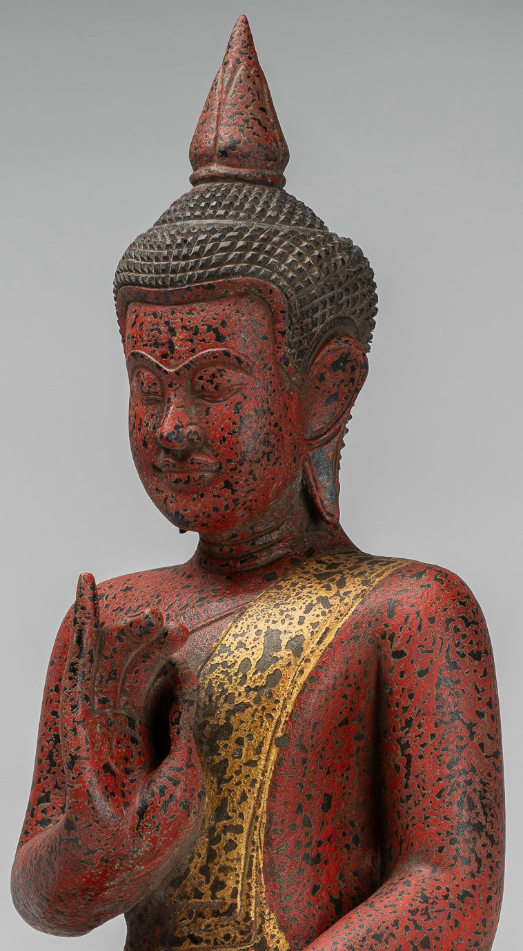 Buddha Statue - Antique Khmer Style Cambodia Seated Wood Buddha Statue Teaching Mudra - 54cm/22"