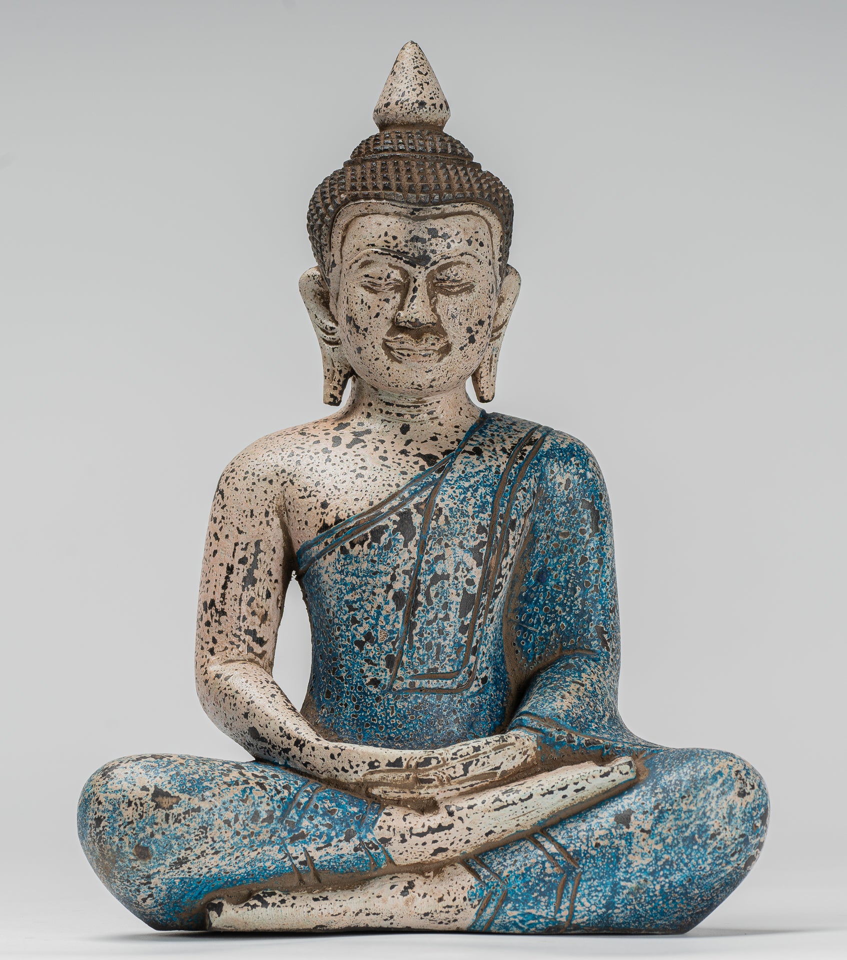 Escultura de Buda - Estatua de Buda Sentada de madera de estilo jemer antiguo Dhyana Meditation Mudra - 27 cm/11 "