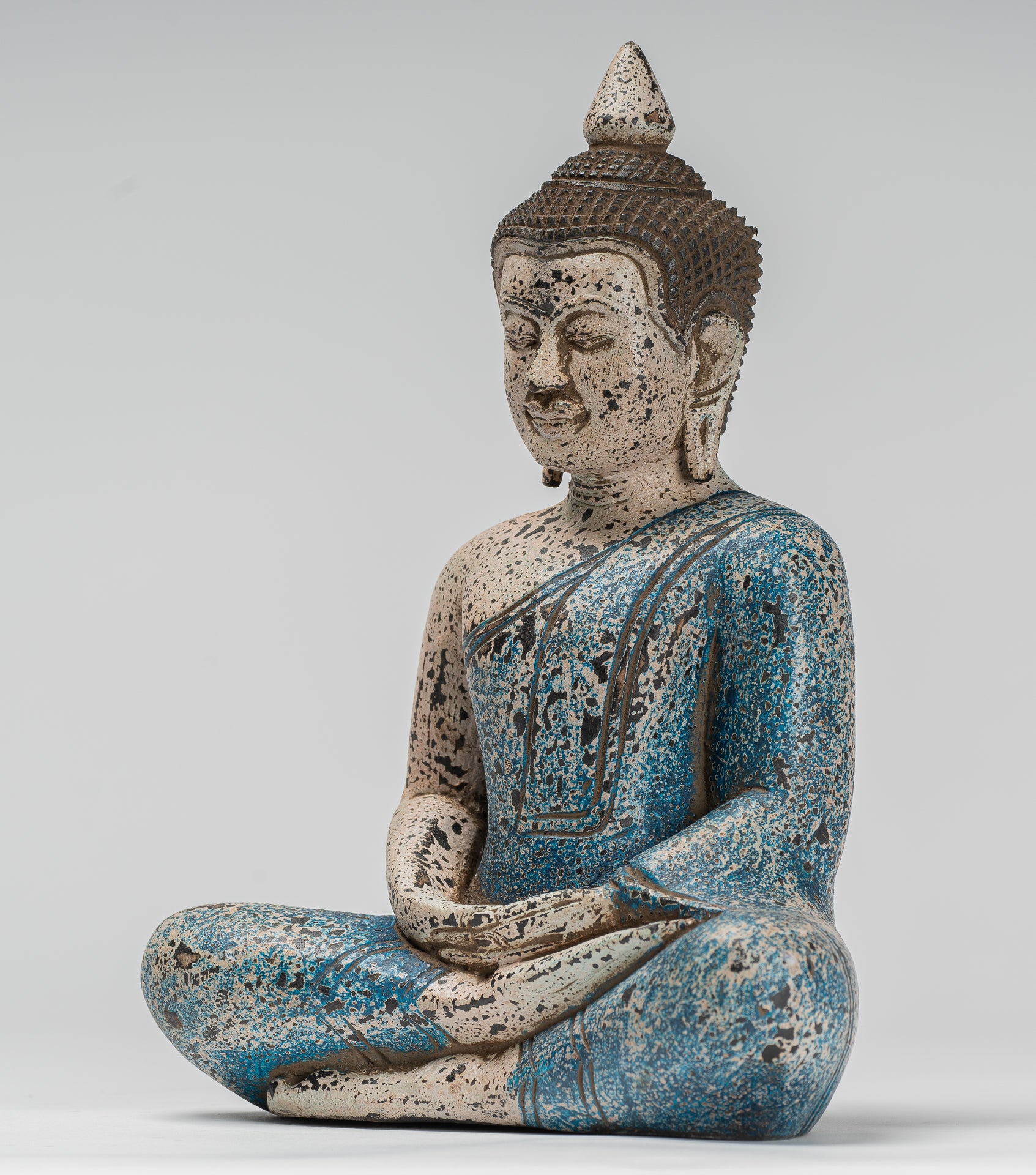 Escultura de Buda - Estatua de Buda Sentada de madera de estilo jemer antiguo Dhyana Meditation Mudra - 27 cm/11 "