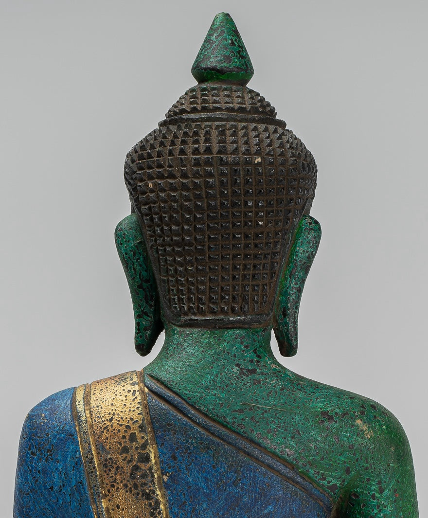 Statue Buddha - Antique Khmer Style SE Asia seduto l'Illuminismo in legno Statua Buddha - 27 cm/11 "