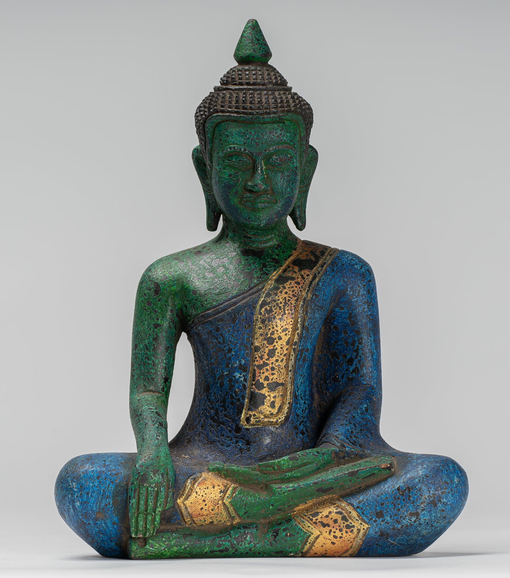 Statue Buddha - Antique Khmer Style SE Asia seduto l'Illuminismo in legno Statua Buddha - 27 cm/11 "
