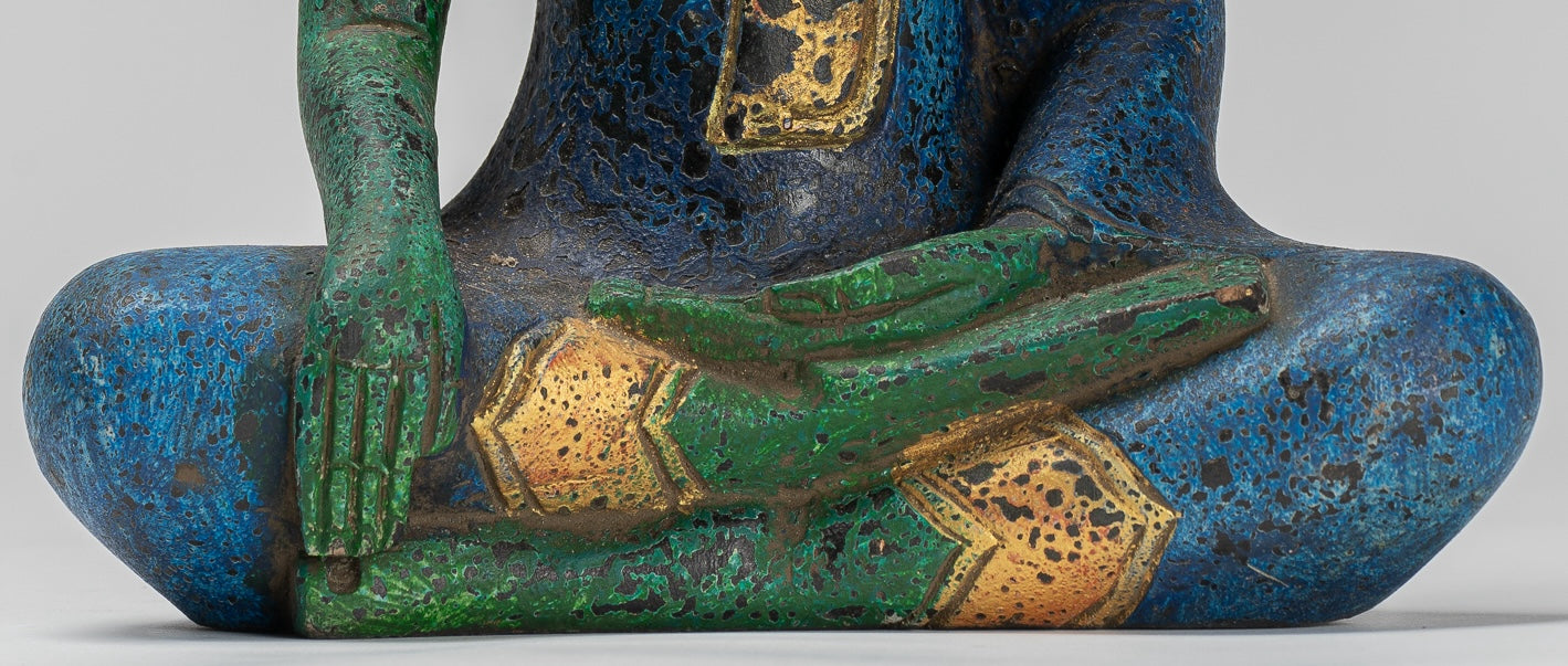 Statue Buddha - Antique Khmer Style SE Asia seduto l'Illuminismo in legno Statua Buddha - 27 cm/11 "