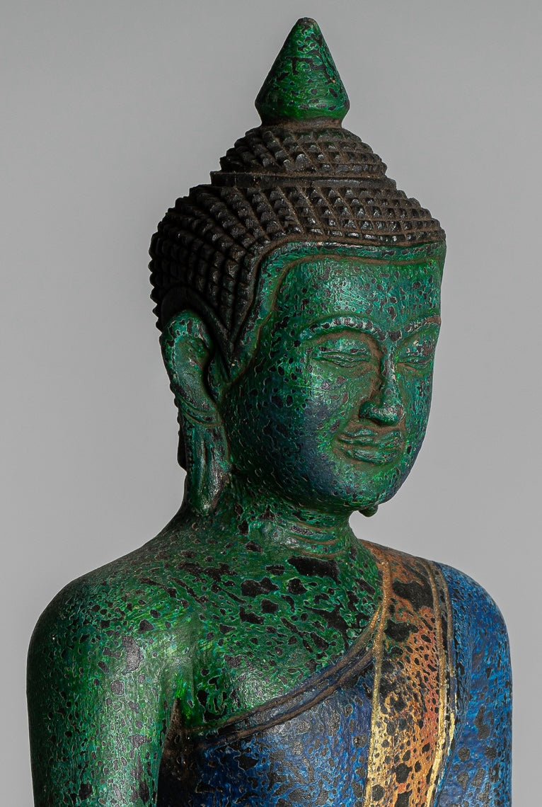 Statue Buddha - Antique Khmer Style SE Asia seduto l'Illuminismo in legno Statua Buddha - 27 cm/11 "