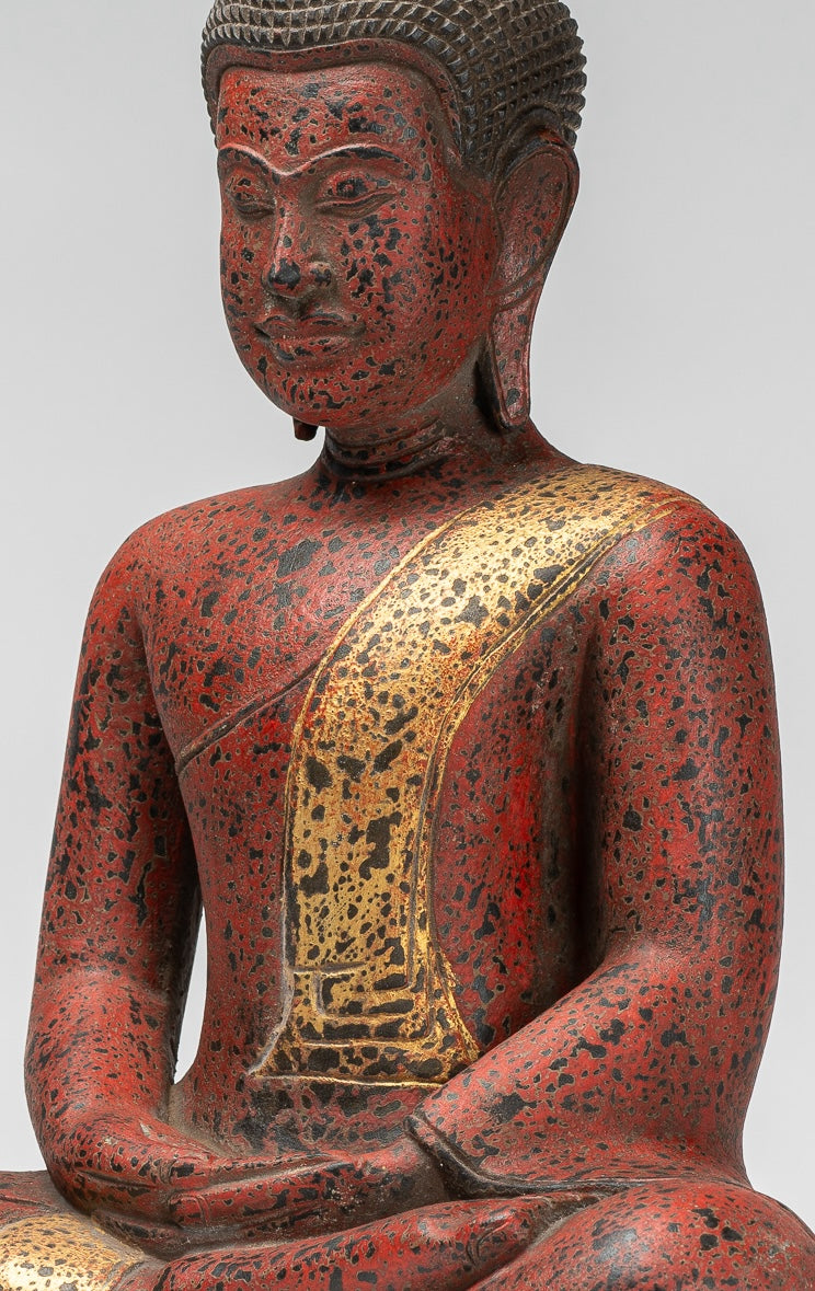 Buddha Statue - Antique Khmer Style SE Asia Seated Wood Meditation Buddha Statue - 53cm/21"