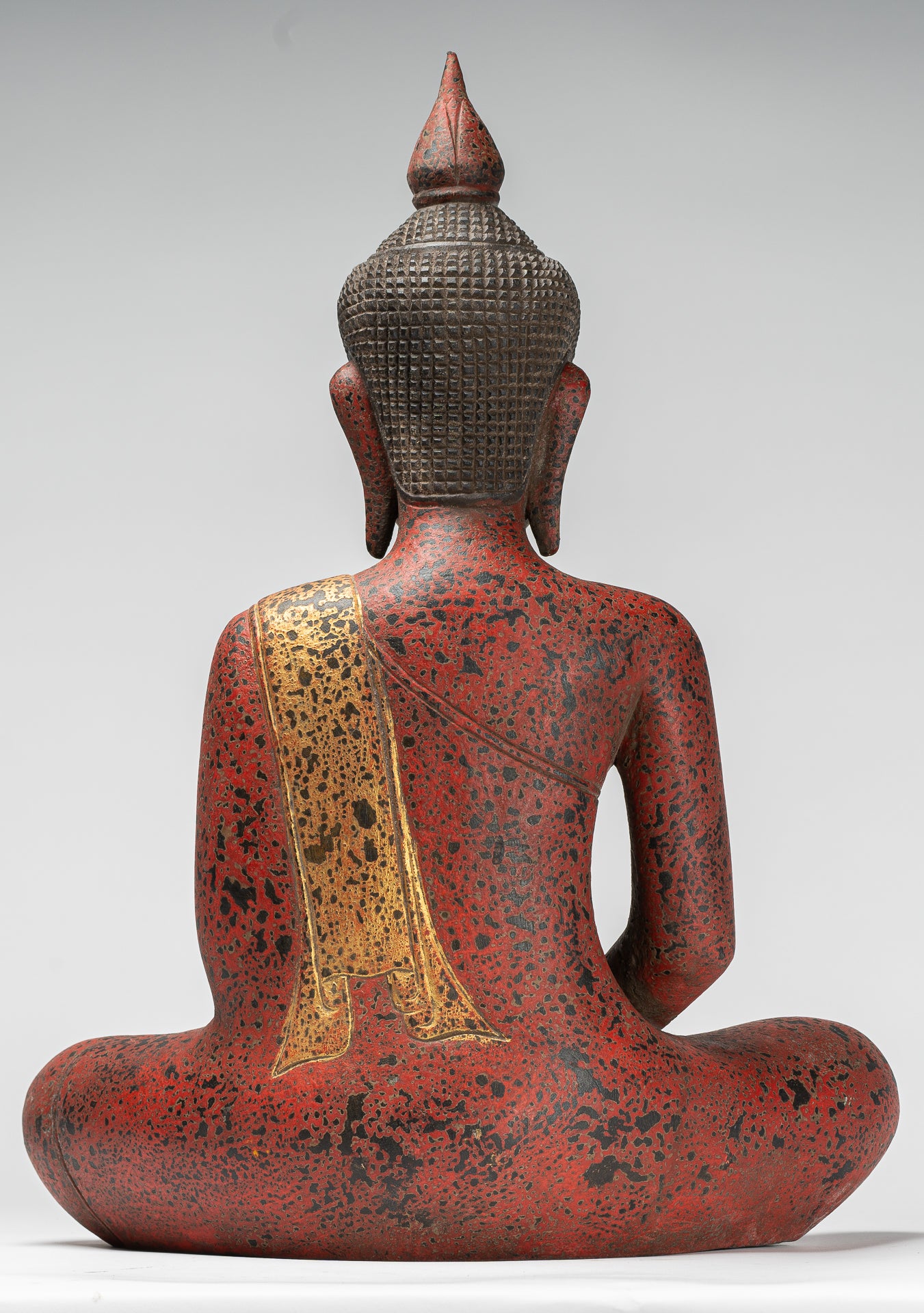 Buddha Statue - Antique Khmer Style SE Asia Seated Wood Meditation Buddha Statue - 53cm/21"