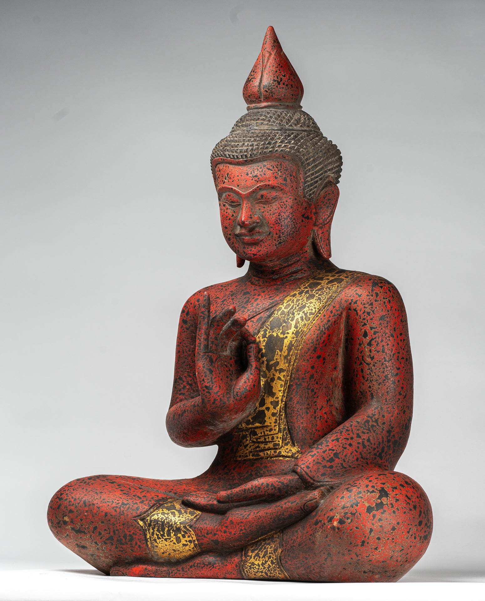 Buddha Statue - Antique Khmer Style Cambodia Seated Wood Buddha Statue Teaching Mudra - 70cm/28"