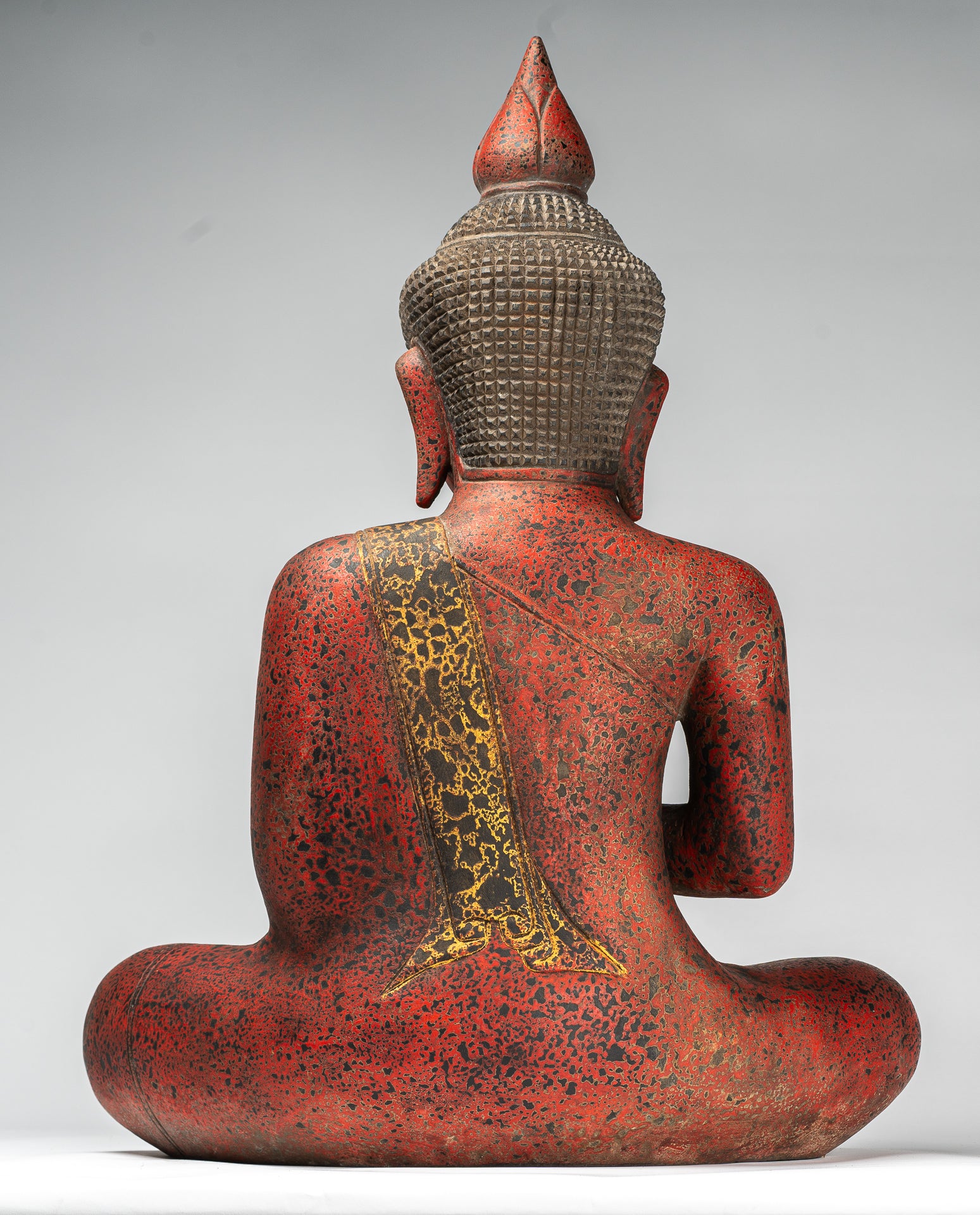 Buddha Statue - Antique Khmer Style Cambodia Seated Wood Buddha Statue Teaching Mudra - 70cm/28"