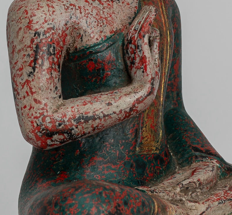 Statue Buddha - Antique Khmer in stile Cambogia Statue Buddha seduta Insegnamento Mudra - 27 cm/11 "