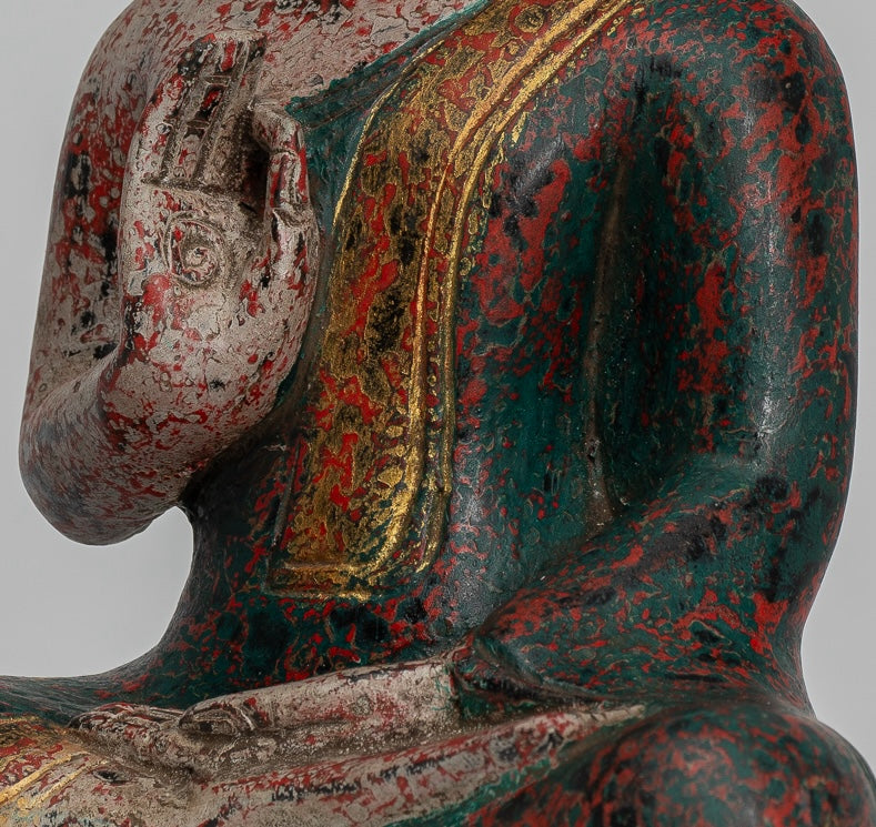 Statue Buddha - Antique Khmer in stile Cambogia Statue Buddha seduta Insegnamento Mudra - 27 cm/11 "