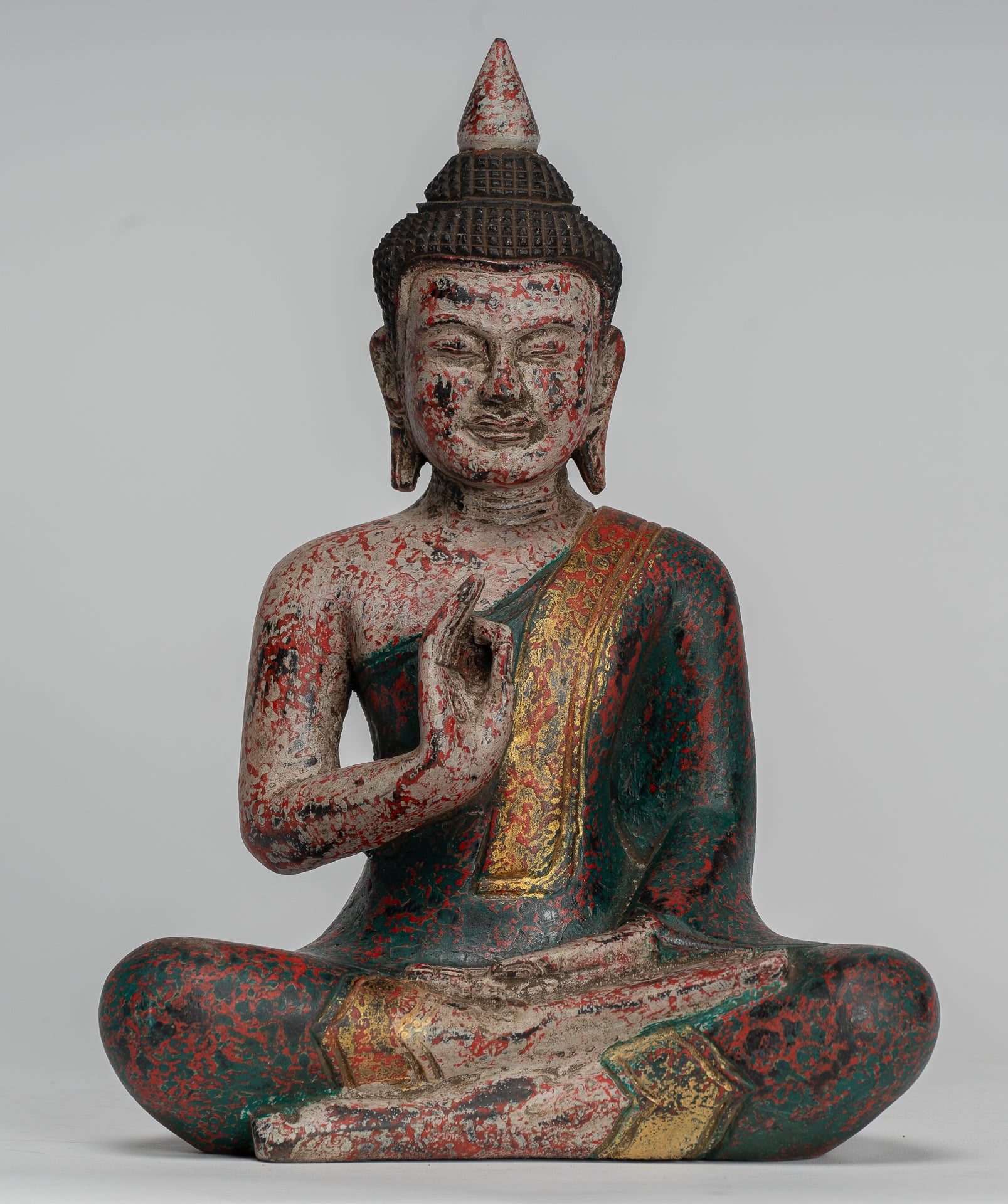 Statue Buddha - Antique Khmer in stile Cambogia Statue Buddha seduta Insegnamento Mudra - 27 cm/11 "