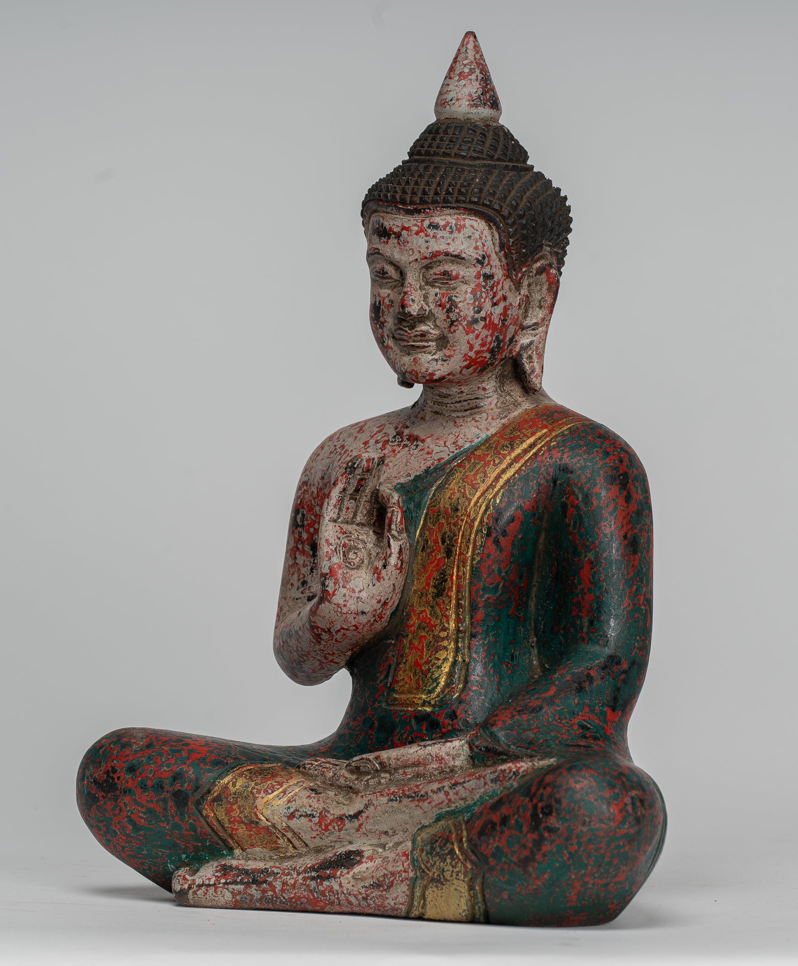 Statue Buddha - Antique Khmer in stile Cambogia Statue Buddha seduta Insegnamento Mudra - 27 cm/11 "