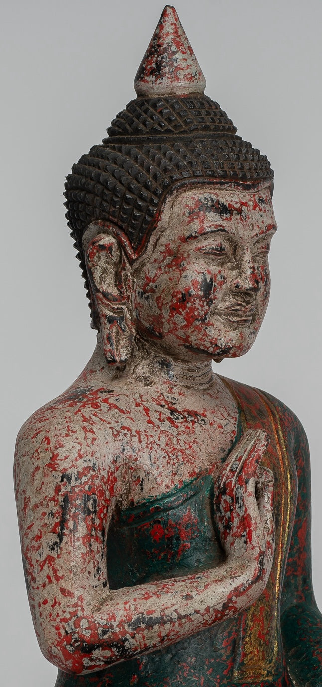 Statue Buddha - Antique Khmer in stile Cambogia Statue Buddha seduta Insegnamento Mudra - 27 cm/11 "