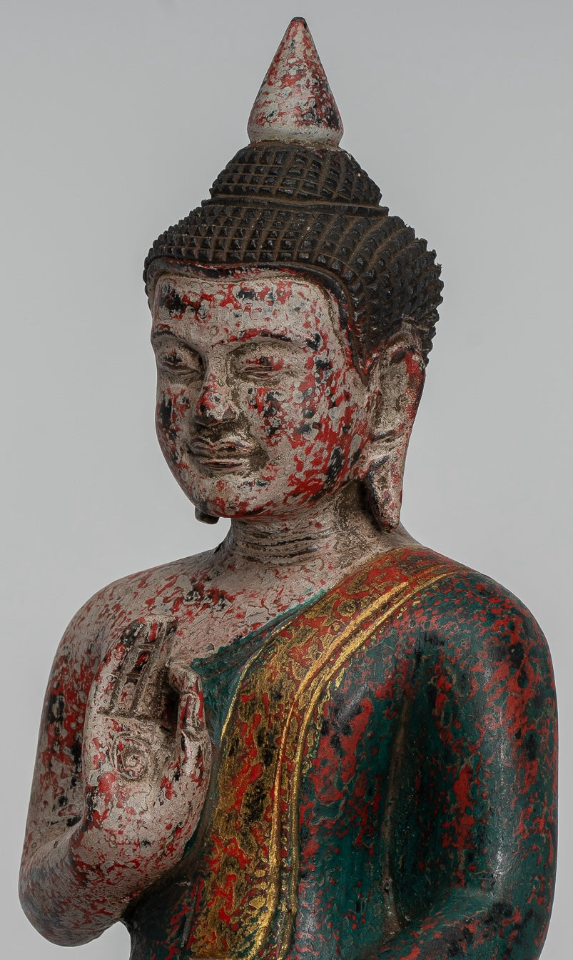 Statue Buddha - Antique Khmer in stile Cambogia Statue Buddha seduta Insegnamento Mudra - 27 cm/11 "