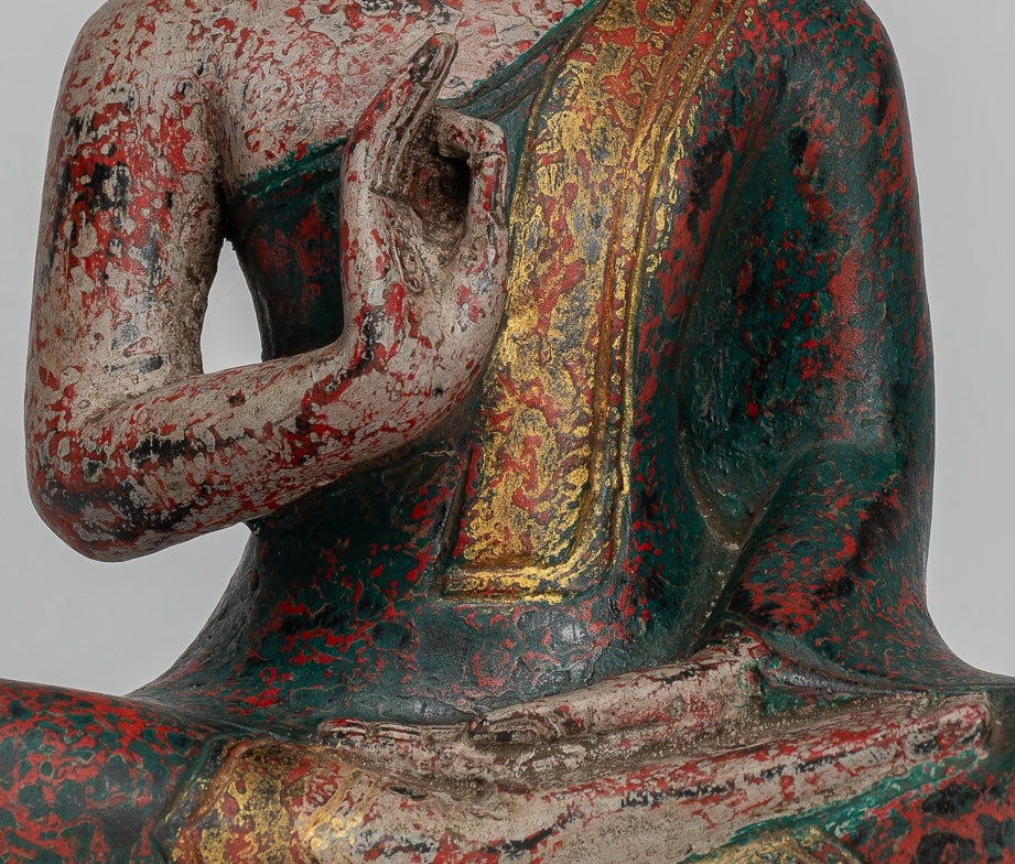 Statue Buddha - Antique Khmer in stile Cambogia Statue Buddha seduta Insegnamento Mudra - 27 cm/11 "