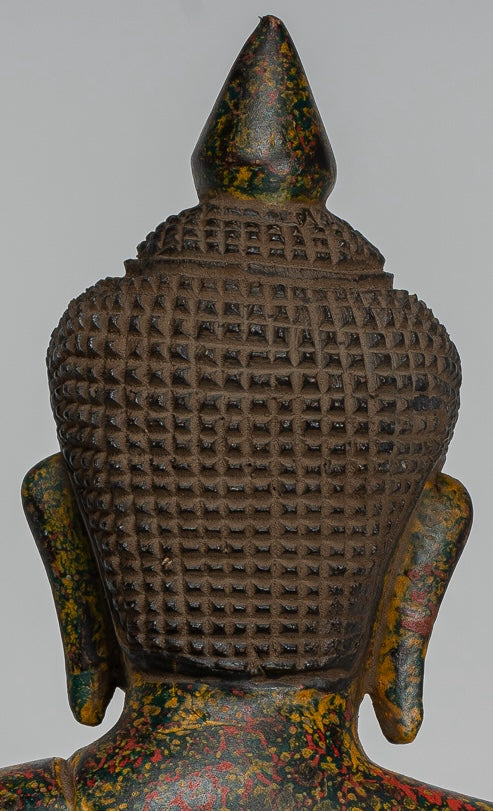 Escultura de Buda - Estatua de Buda Sentada de madera de estilo jemer antiguo Dhyana Meditation Mudra - 27 cm/11 "