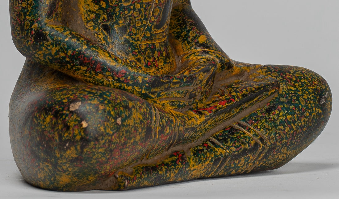 Escultura de Buda - Estatua de Buda Sentada de madera de estilo jemer antiguo Dhyana Meditation Mudra - 27 cm/11 "