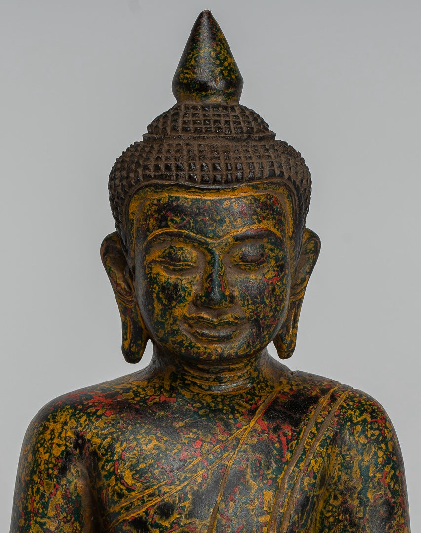 Escultura de Buda - Estatua de Buda Sentada de madera de estilo jemer antiguo Dhyana Meditation Mudra - 27 cm/11 "