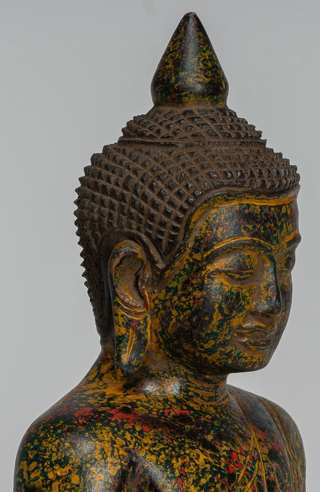 Escultura de Buda - Estatua de Buda Sentada de madera de estilo jemer antiguo Dhyana Meditation Mudra - 27 cm/11 "