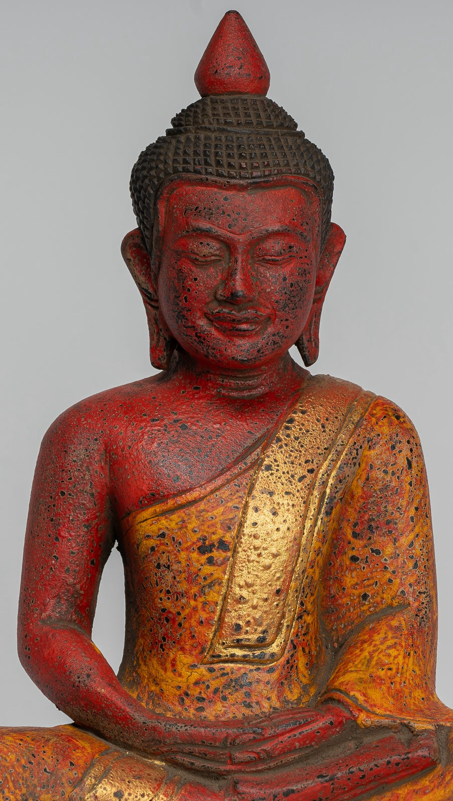 Escultura de Buda - Estatua de Buda Sentada de madera de estilo jemer antiguo Dhyana Meditation Mudra - 27 cm/11 "