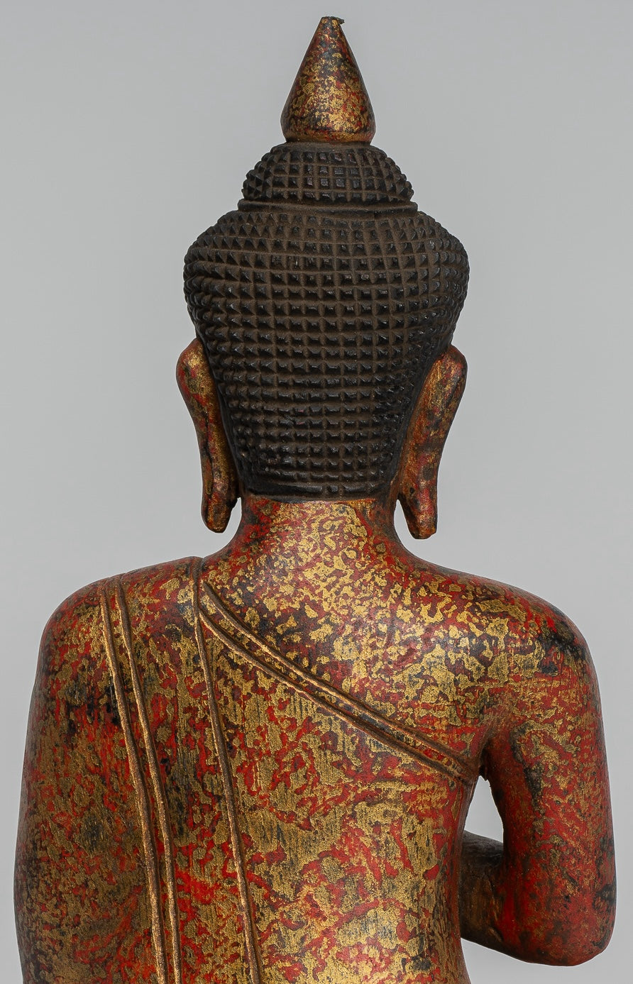 Buddha Statue - Antique Khmer Style Cambodia Seated Wood Buddha Statue Teaching Mudra - 26cm/10"