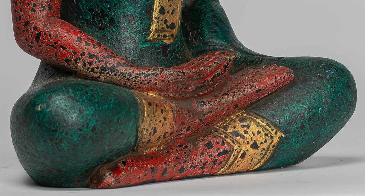 Escultura de Buda - Estatua de Buda de madera de estilo jemer antiguo Dhyana Meditation Mudra - 26 cm/10 "