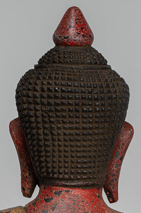 Escultura de Buda - Estatua de Buda de madera de estilo jemer antiguo Dhyana Meditation Mudra - 26 cm/10 "