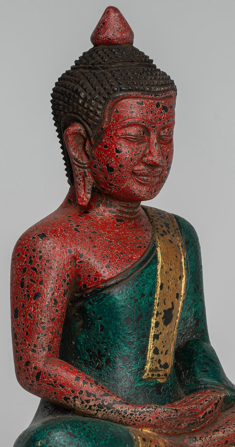 Escultura de Buda - Estatua de Buda de madera de estilo jemer antiguo Dhyana Meditation Mudra - 26 cm/10 "