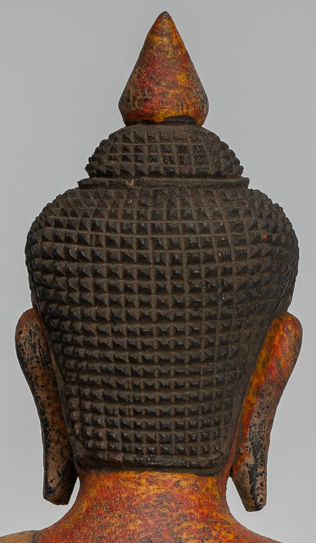 Buddha Statue - Antique Khmer Style SE Asia Seated Wood Enlightenment Buddha Statue - 27cm/11"