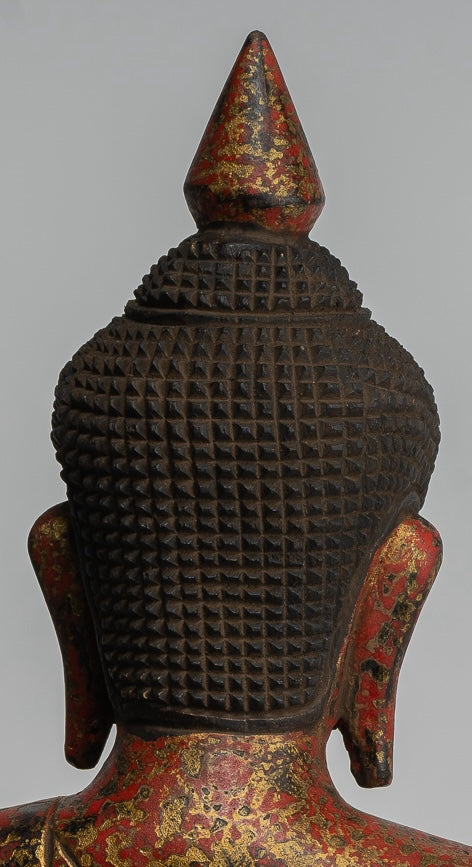 Buddha Sculpture - Antique Khmer Style Wood Seated Buddha Statue Dhyana Meditation Mudra - 32cm/13"