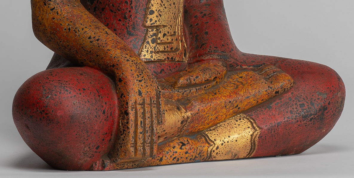 Buddha Statue - Antique Khmer Style SE Asia Seated Wood Enlightenment Buddha Statue - 46cm/18"