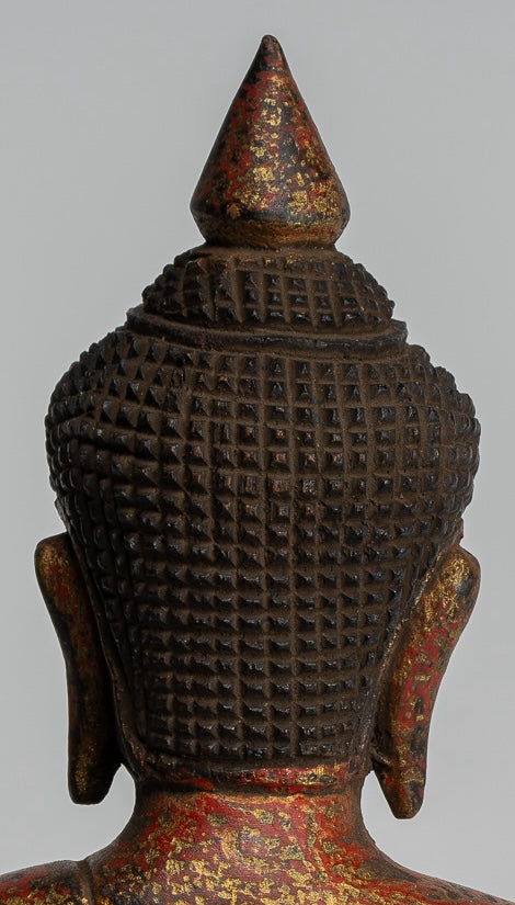 Buddha Sculpture - Buddha - Antique Khmer Style Seated Wood Buddha Statue Teaching Mudra - 20cm/8"