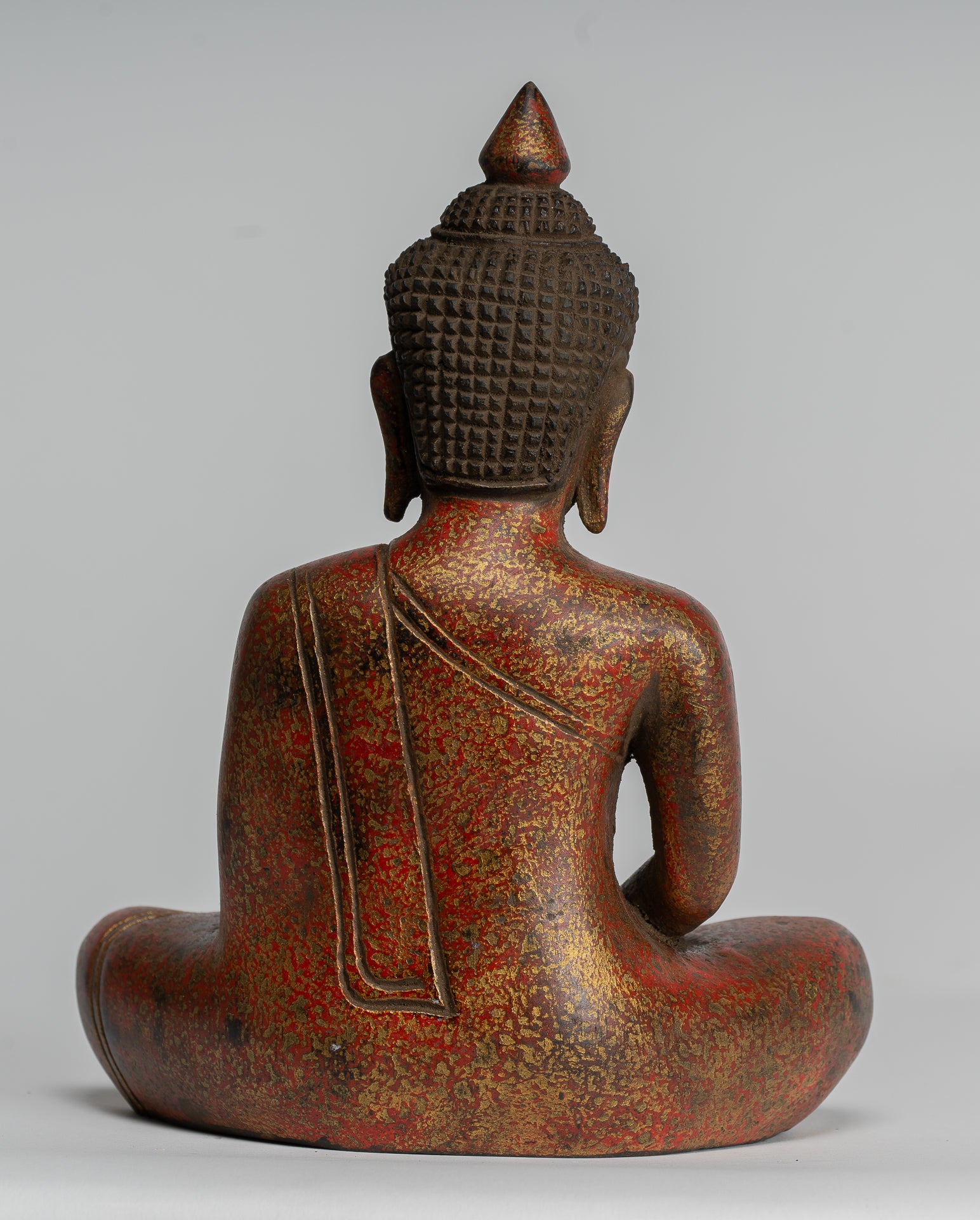 Buddha Sculpture - Antique Khmer Style Wood Seated Buddha Statue Dhyana Meditation Mudra - 20cm/8"