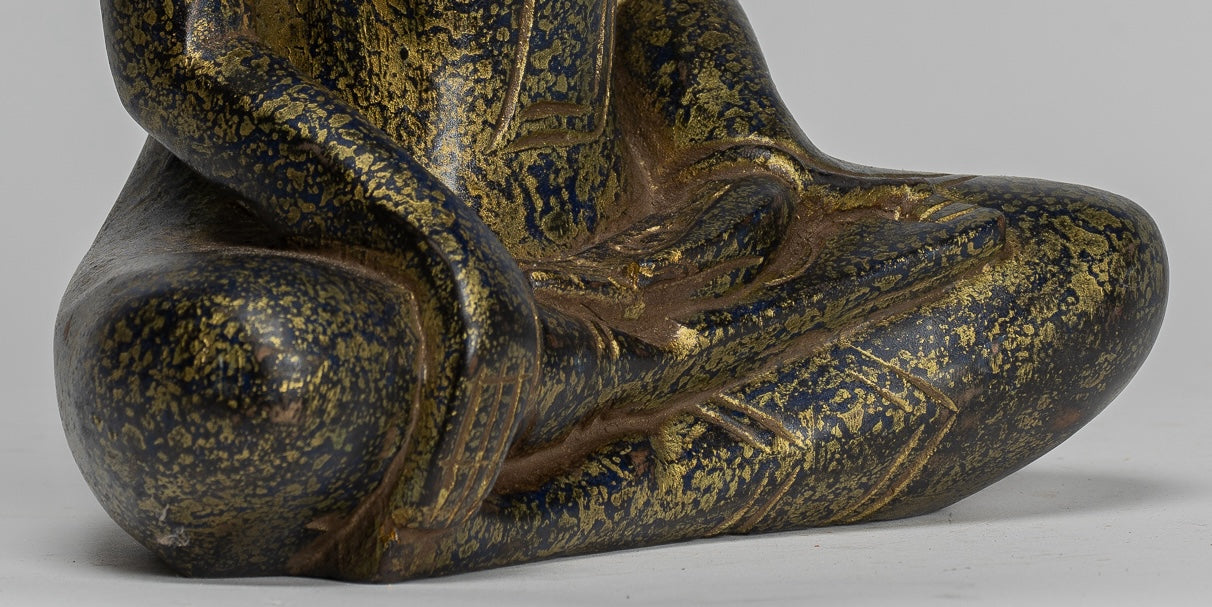 Buddha Statue - Antique Khmer Style SE Asia Seated Wood Enlightenment Buddha Statue - 27cm/11"