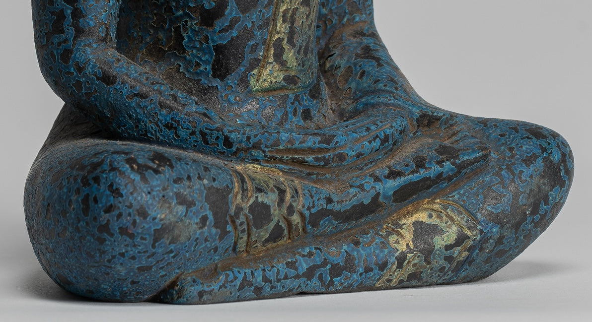 Buddha -Skulptur - antiker Khmer -Stil Holz sitzend Buddha Statue Dhyana Meditation Mudra - 22 cm/9 "