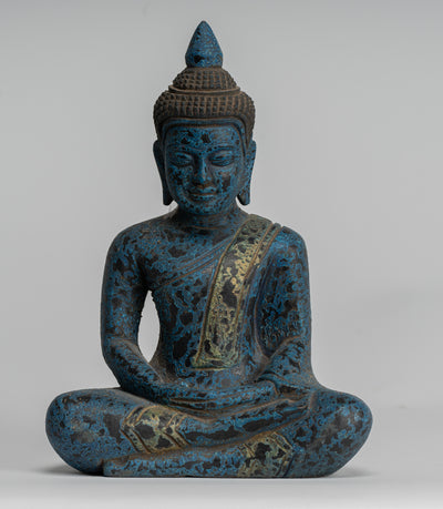 Buddha Sculpture - Antique Khmer in stile Khmer Seduto Buddha Statue Dhyana Meditation Mudra - 22 cm/9 "