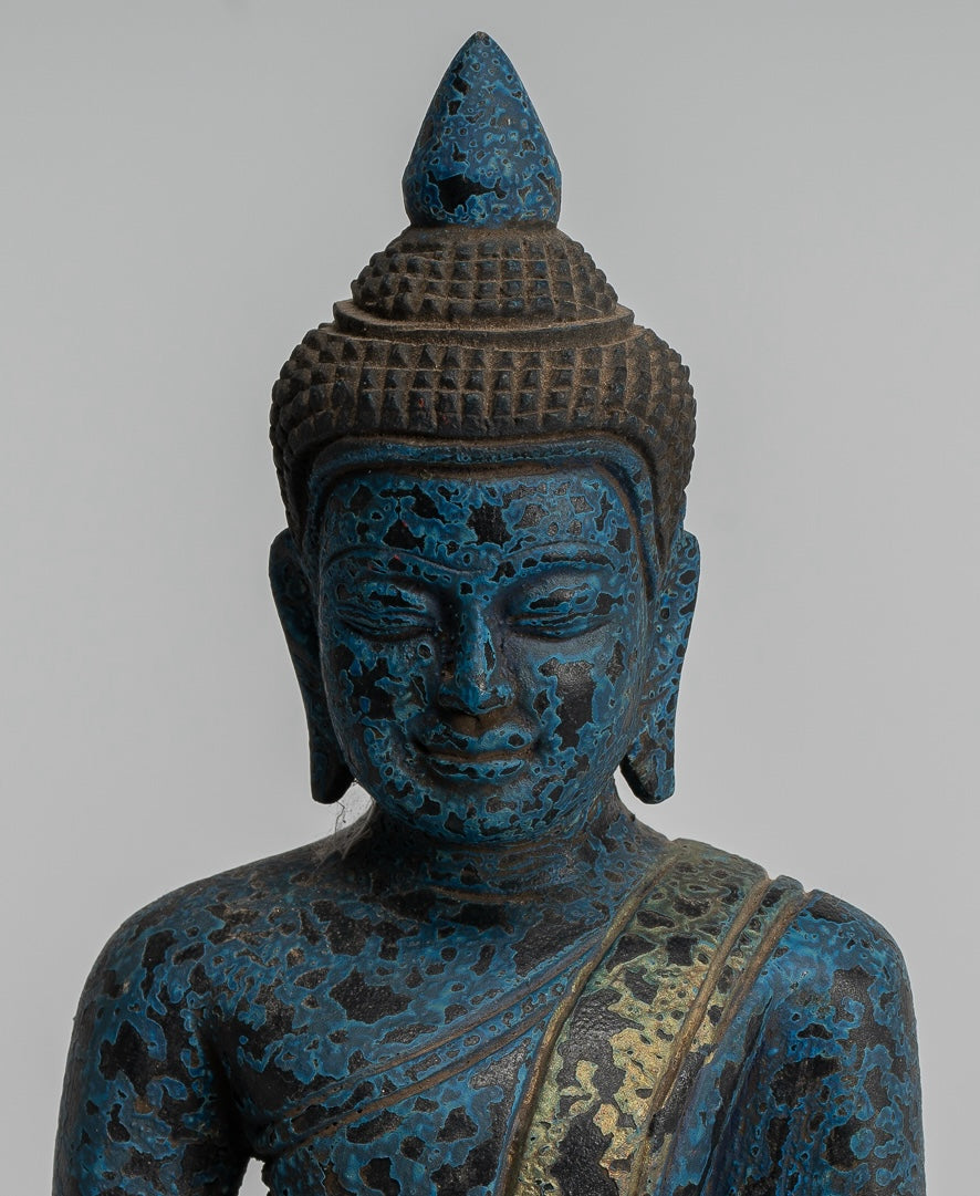 Buddha -Skulptur - antiker Khmer -Stil Holz sitzend Buddha Statue Dhyana Meditation Mudra - 22 cm/9 "