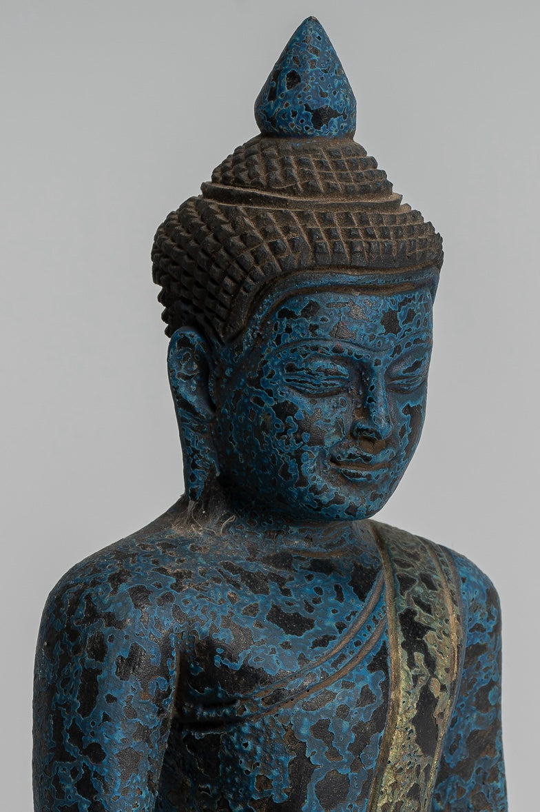 Buddha -Skulptur - antiker Khmer -Stil Holz sitzend Buddha Statue Dhyana Meditation Mudra - 22 cm/9 "